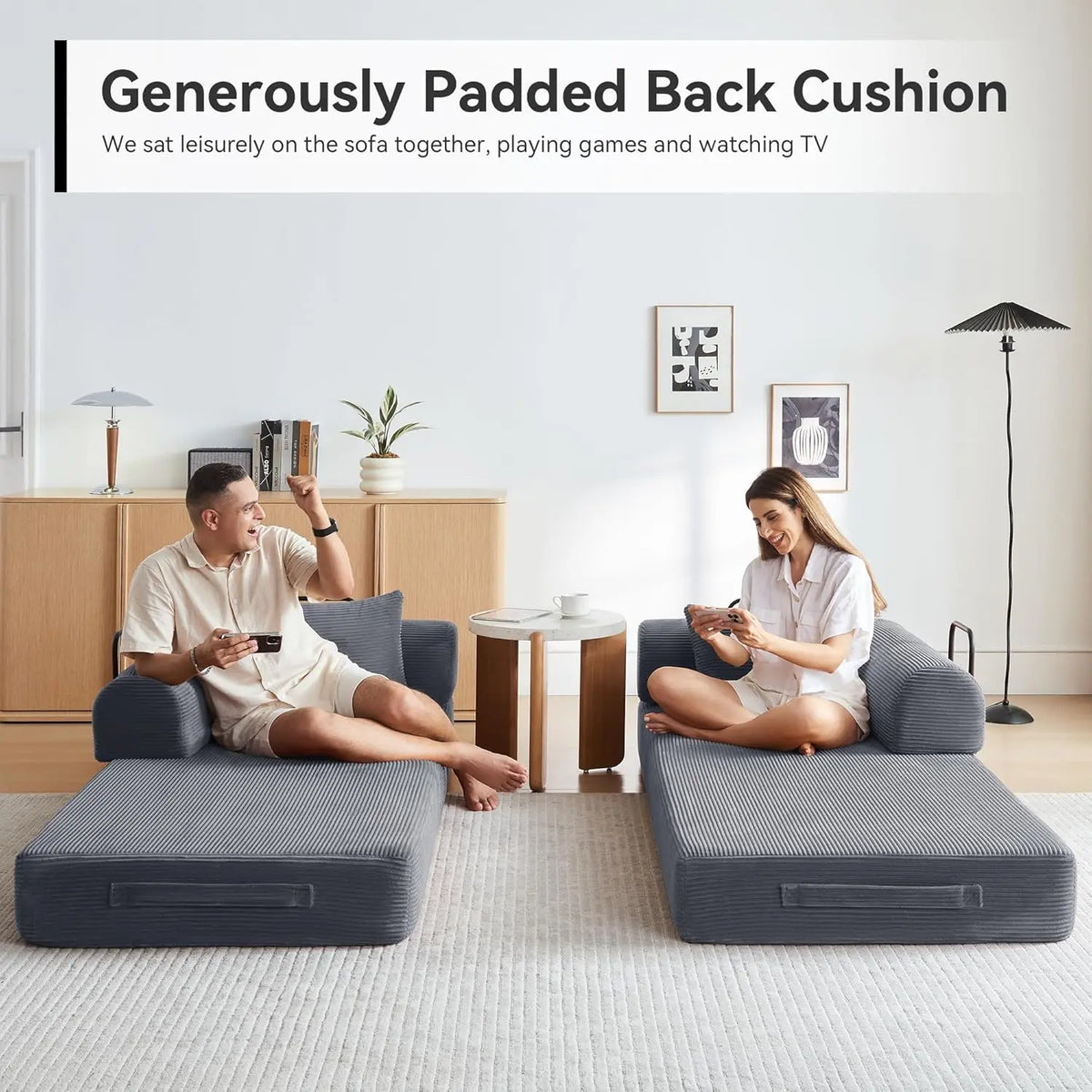 Sofa Bed, Corduroy Sleeper Sofa Bed with Fixed Frame, Floor Sofa Lounge with Pillow, Convertible Folding Mattress, Customized