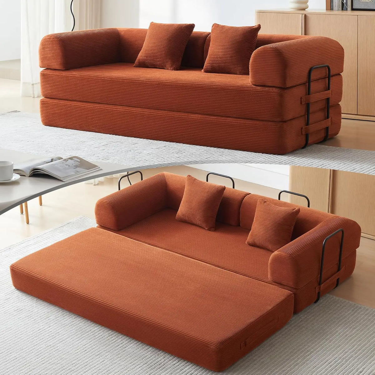 Sofa Bed, Corduroy Sleeper Sofa Bed with Fixed Frame, Floor Sofa Lounge with Pillow, Convertible Folding Mattress, Customized