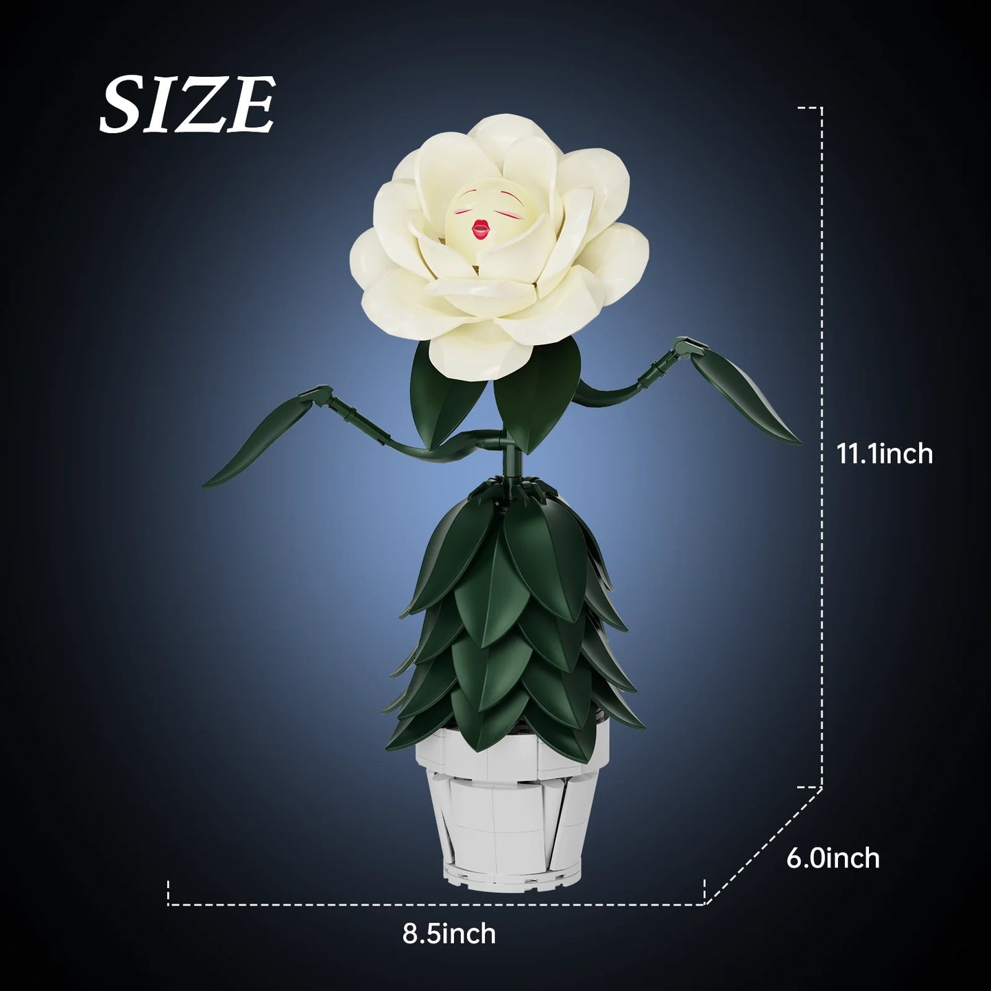 Wonderland Flower Building Blocks Sets White Rose Artificial Model Home Room Decoration Home Office Desktop Ornament Gifts for Women Girls