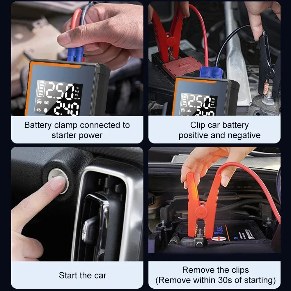 EAFC 4 In 1 Jump Starter Air Pump Power Bank Air Compressor LED Lighting 1200A Starter 150PSI Inflatable Pump Battery Booster