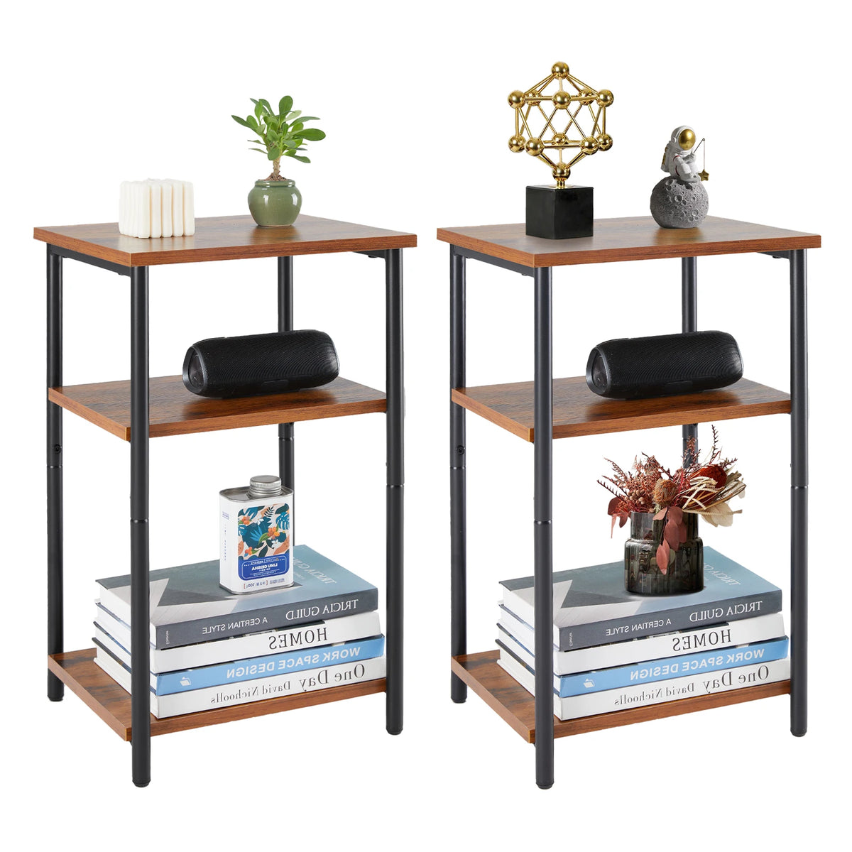 JHK 2/3-Tier End Table Side Tables with Adjustable Feet Small Nightstand Steel Frame