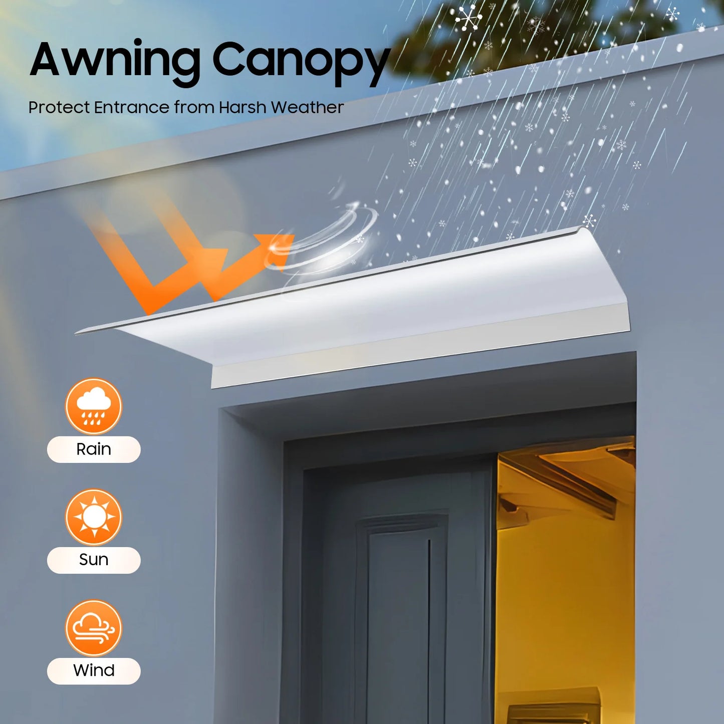 40*80cm Awning Canopy UV Rain Snow Protection for Front Door/Porch Patio Roof Rain Shelter Thicken Clear Cover Maintenance
