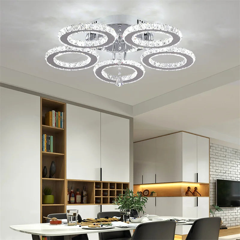 Modern Pendant Light Led Crystal Ring Ceiling Lamp Living Dining Room Chandelier Lustre Bedroom Luxury Home Decor Fixture Lumina