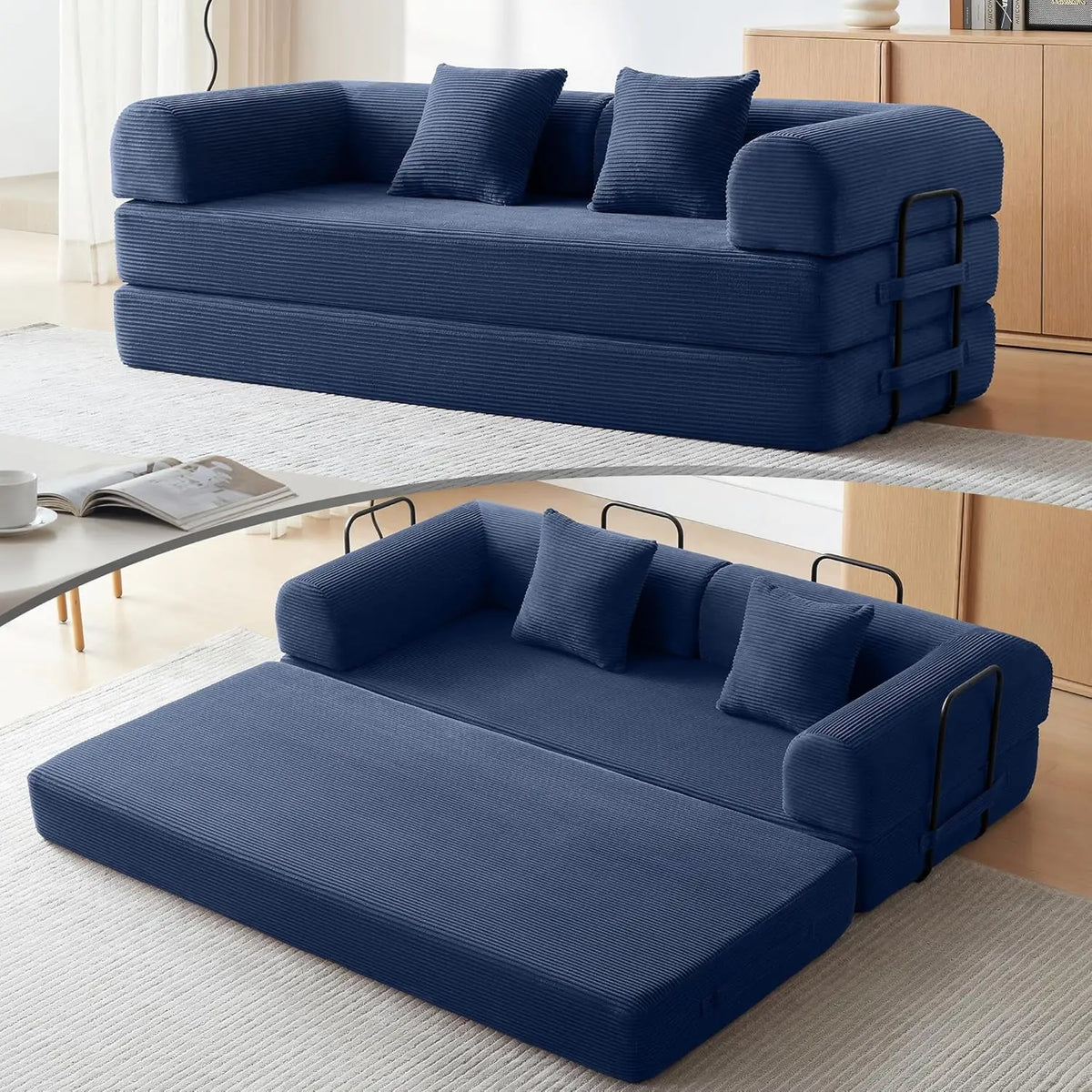 Sofa Bed, Corduroy Sleeper Sofa Bed with Fixed Frame, Floor Sofa Lounge with Pillow, Convertible Folding Mattress, Customized