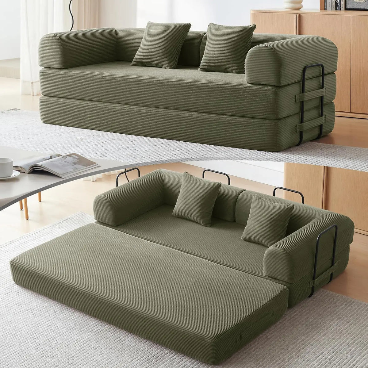 Sofa Bed, Corduroy Sleeper Sofa Bed with Fixed Frame, Floor Sofa Lounge with Pillow, Convertible Folding Mattress, Customized