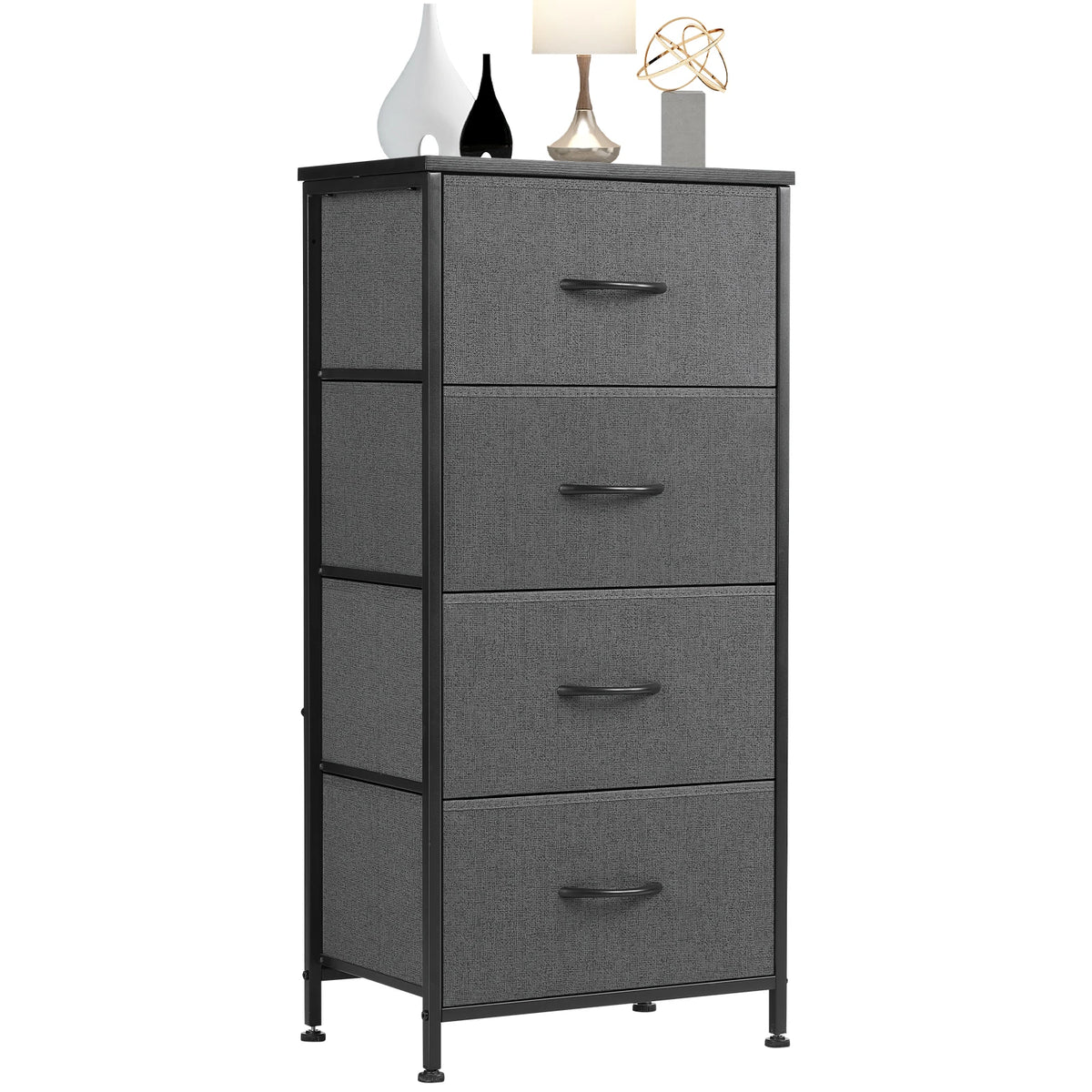 JHK Dresser For Bedroom With 4 Fabric Drawers Nightstand Wardrobe Steel Frame Closet For Clothes Storage Cabinet Of Furniture