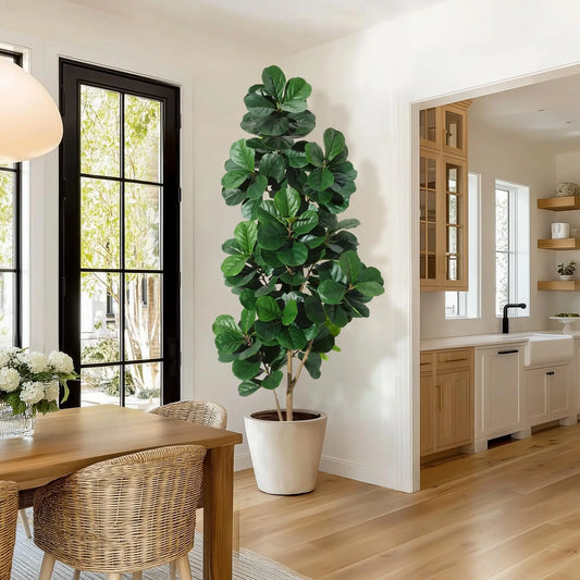 Lifelike Artificial Fiddle Leaf Fig Tree – Realistic Faux Ficus Lyrata with 141 Leaves – Indoor Decorative Plant for Home, Office, Living Room – Easy Care, Housewarming Gift