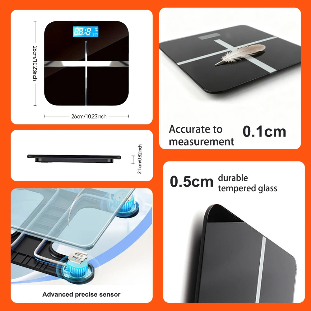 ZNLYRION Digital Bathroom Scale 180kg 396lb Electronic Body Weight Scale with LCD Display Tempered Glass Platform High Precision Sensor