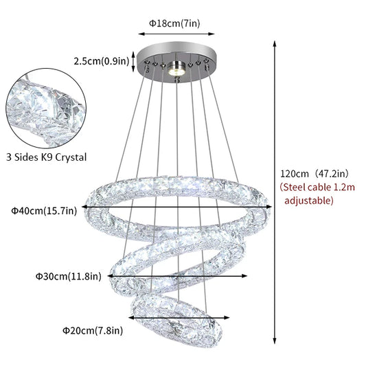 Luxury Diamond 3/5 Rings Circle K9 Crystal Led Chandelier Lighting Fixtures Lamparas Modernas Hanging Lamp Luminaria Lustres