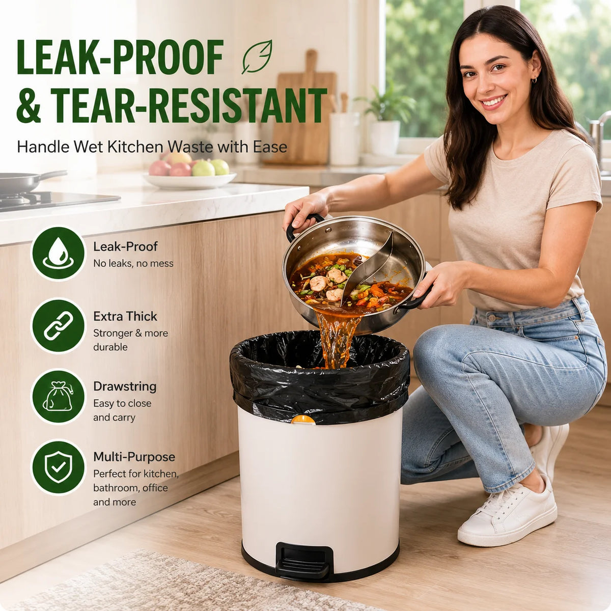 Joybos Easy Pull Drawstring Trash Bags, 2 Packs 150 Count