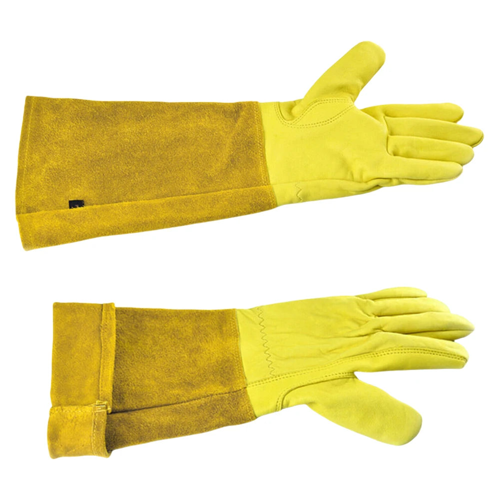 1 Pair Long Thorn Proof Gardening Gloves Breathable Leather Working Mitten with Forearm Protection Garden Gloves for Women Men