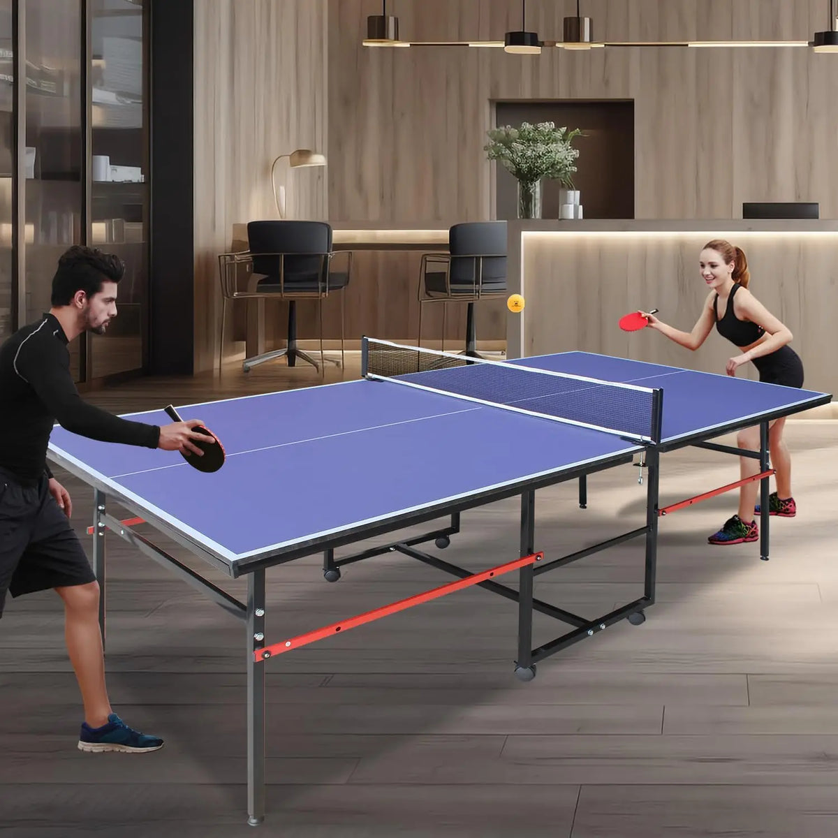 8 ft Portable Ping Pong Table，Professional Game for Adults Teens | Foldable Indoor Outdoor Table Tennis Set with Net, 2 Paddles and 3 Balls - Quick Assembly, Single Player Playback Mode