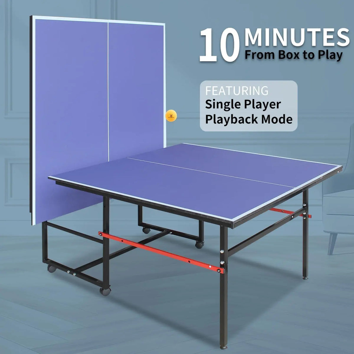 8 ft Portable Ping Pong Table，Professional Game for Adults Teens | Foldable Indoor Outdoor Table Tennis Set with Net, 2 Paddles and 3 Balls - Quick Assembly, Single Player Playback Mode