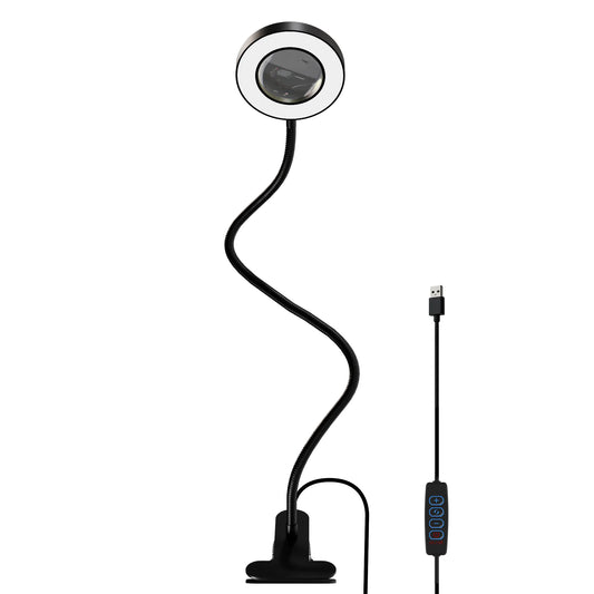 1pc, 5X Magnifying Glass with Light, Clip On LED Magnifying Lamp with Clamp, 3 Modes Dimmable for Reading, Crafts, DIY, Reading.