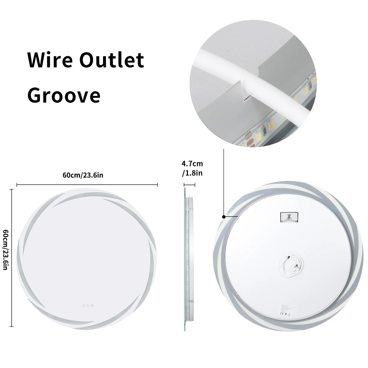 Anti-fog LED Bathroom Mirror Circle Backlit HD Wall Mounted Vanity Mirror Shatterproof 3 Colors Lights Adjust