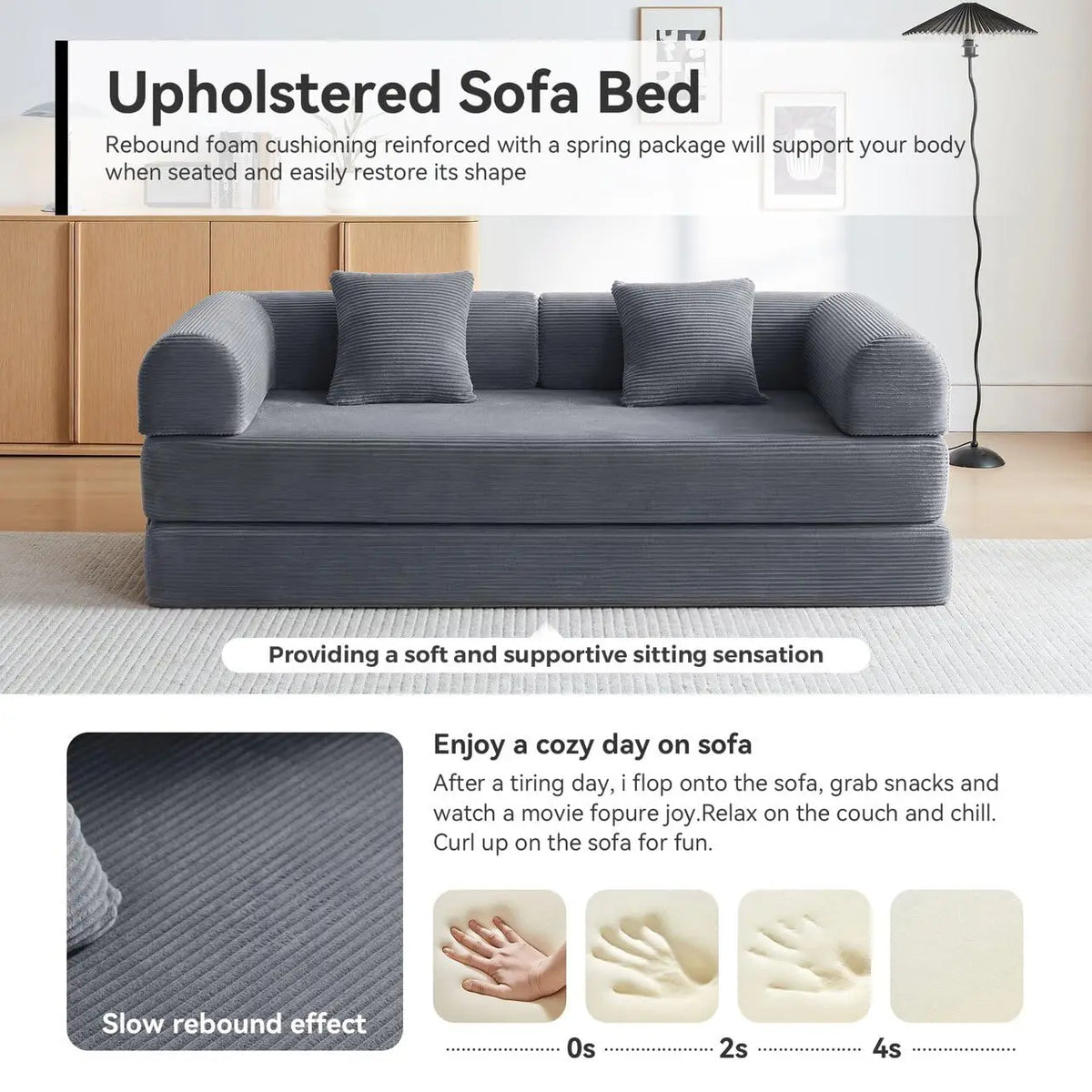 Sofa Bed, Corduroy Sleeper Sofa Bed with Fixed Frame, Floor Sofa Lounge with Pillow, Convertible Folding Mattress, Customized