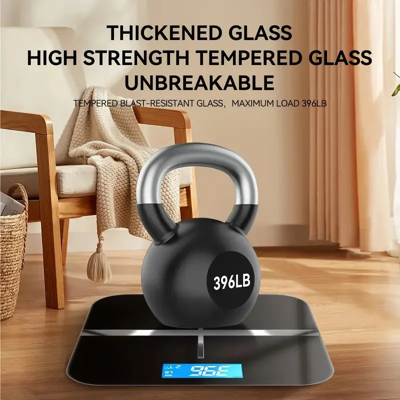 ZNLYRION Digital Bathroom Scale 180kg 396lb Electronic Body Weight Scale with LCD Display Tempered Glass Platform High Precision Sensor