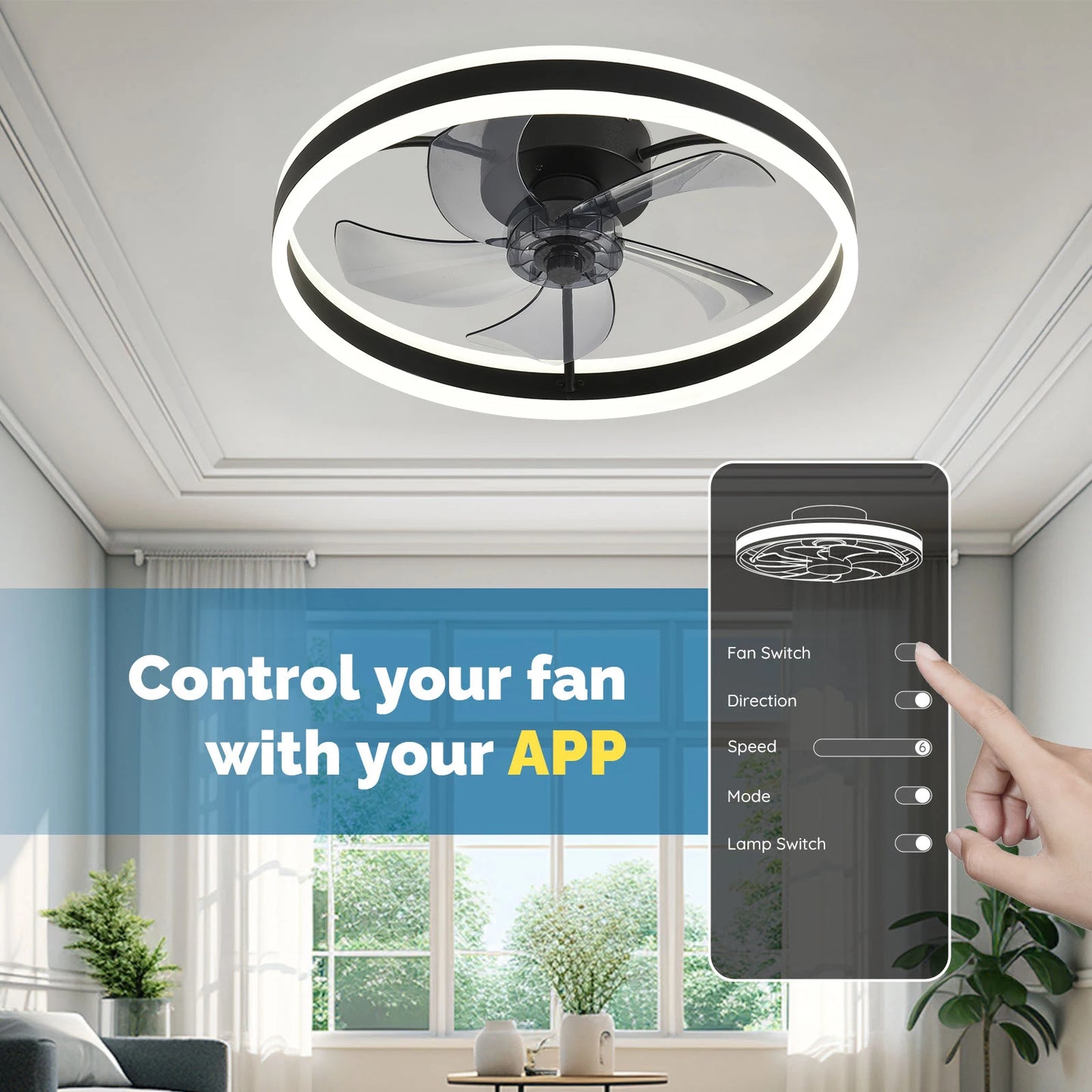 Ceiling Fan with Remote Control Flush Mount Modern Indoor 19.7" LED Dimmable Low Profile Ceiling Fans