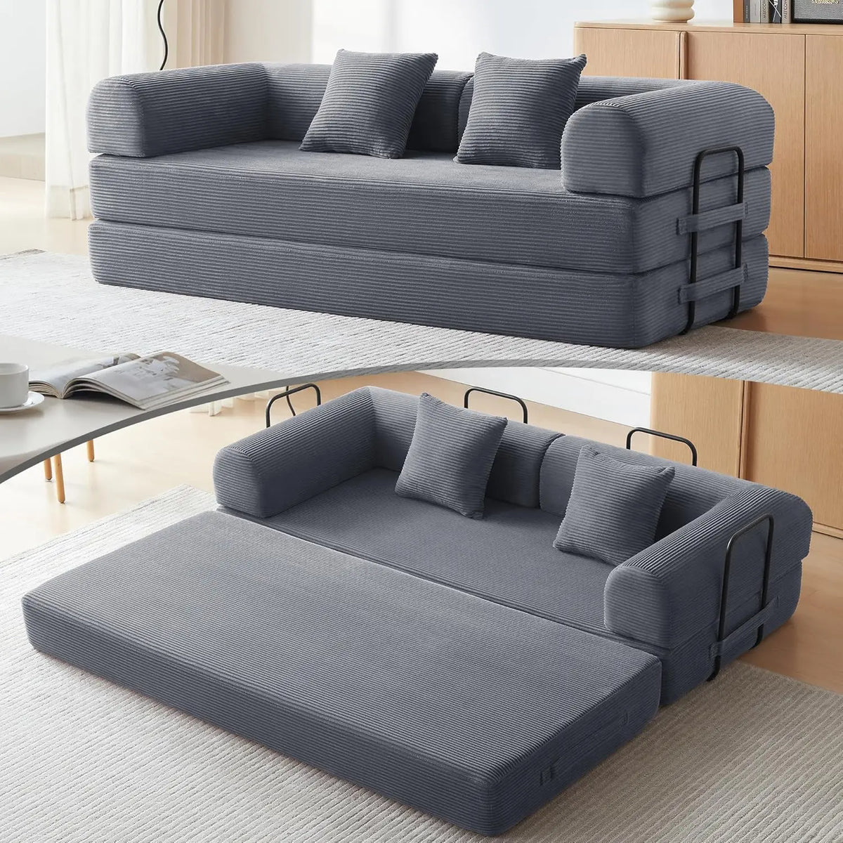 Sofa Bed, Corduroy Sleeper Sofa Bed with Fixed Frame, Floor Sofa Lounge with Pillow, Convertible Folding Mattress, Customized
