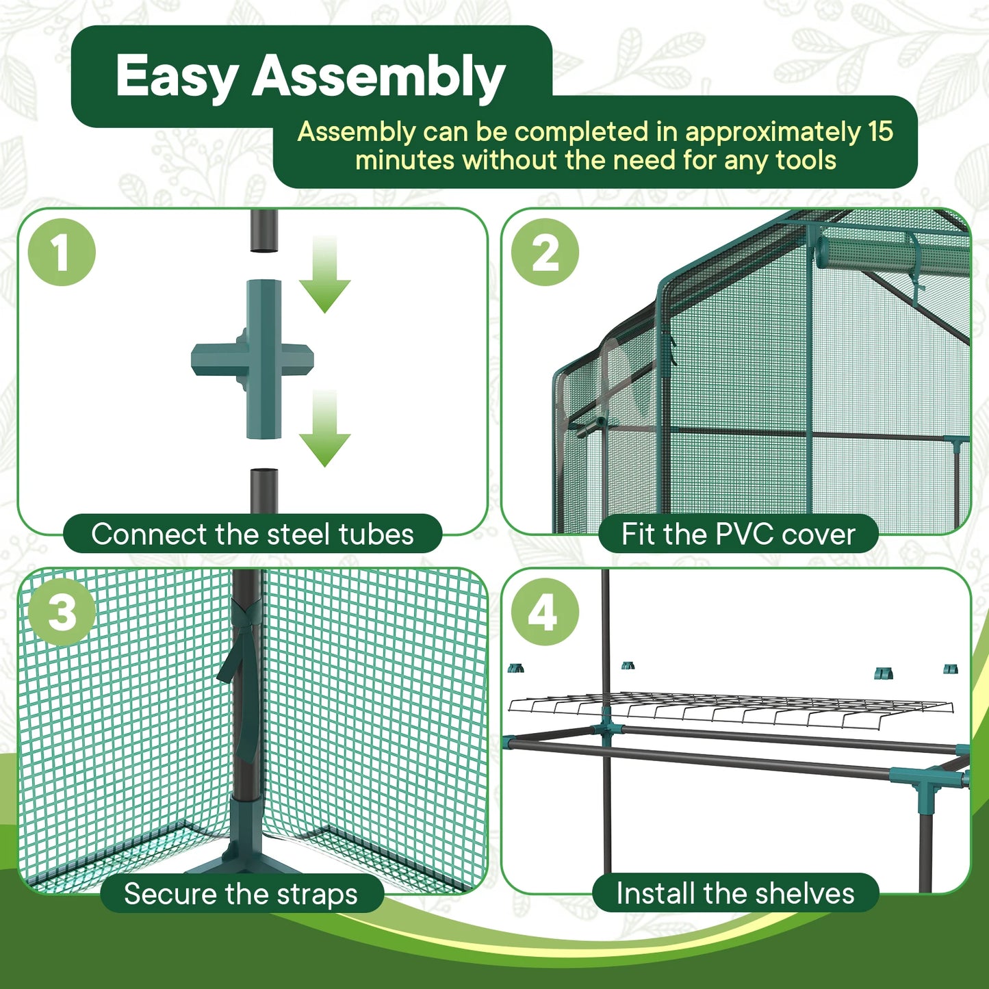 JHK 56 Inch Portable Walk-In Greenhouse for Outdoor Plants with Screen Windows Heavy Duty 22Lbs Capacity Green House for Garden