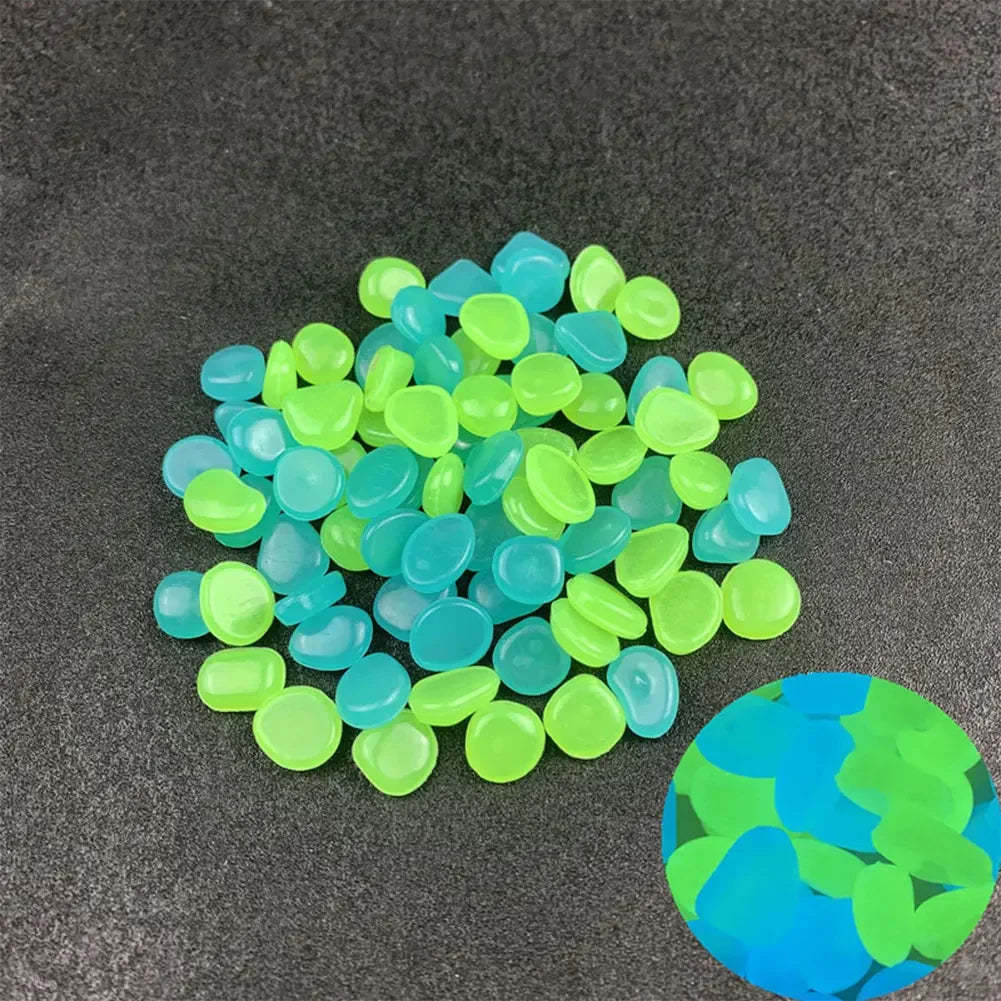 100Pcs Pebbles Glow In The Dark Pebbles Glowing Stones Fish Tank Aquarium Decor Rocks Pebbles for Garden Yard Patio DIY Stones