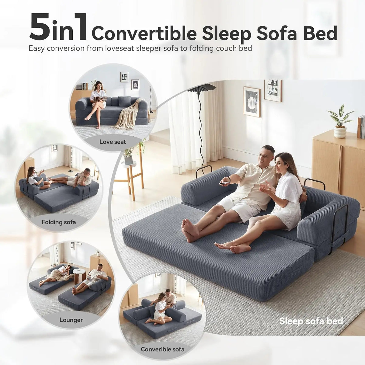 Sofa Bed, Corduroy Sleeper Sofa Bed with Fixed Frame, Floor Sofa Lounge with Pillow, Convertible Folding Mattress, Customized