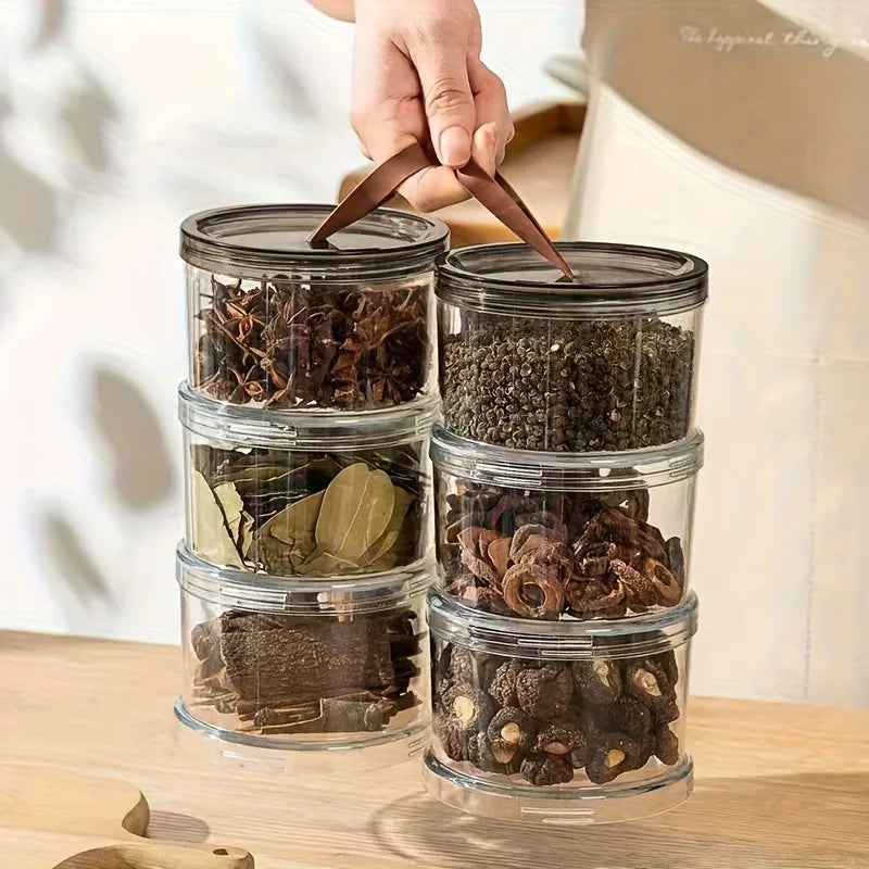2Pcs Three-Layer Round Spice Storage Box, Grain Storage Jar, Pepper And Seasoning Container, Multi-Layer Transparent Sealed Preservation Box, Made of Food-Grade Material, Reusable Container, Suitable for Grains, Cereals, Snac