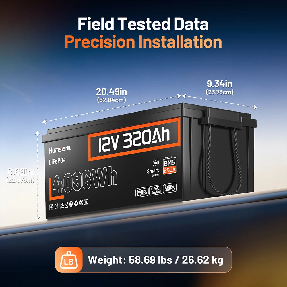 Humsienk 12V 100Ah 150Ah 320Ah 314Ah 640Ah LiFePO4 Rechargeable Lithium Battery Built-in BMS For RV /Camp/ Solar Energy Storage