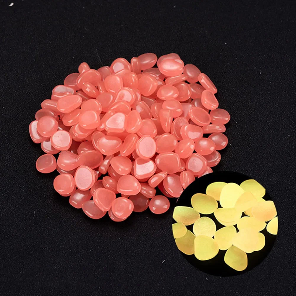 100Pcs Pebbles Glow In The Dark Pebbles Glowing Stones Fish Tank Aquarium Decor Rocks Pebbles for Garden Yard Patio DIY Stones