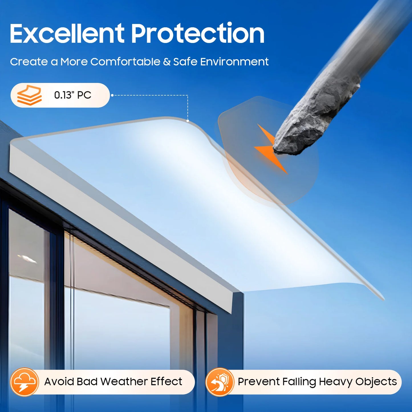 40*80cm Awning Canopy UV Rain Snow Protection for Front Door/Porch Patio Roof Rain Shelter Thicken Clear Cover Maintenance