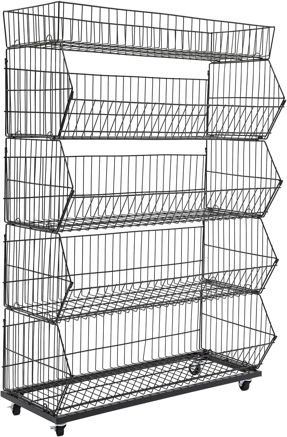 5 Tier Large Wire Metal Mobile Supermarket Storage Shelf,Fruit Vegetable Snack Supply Basket for Home Store Market