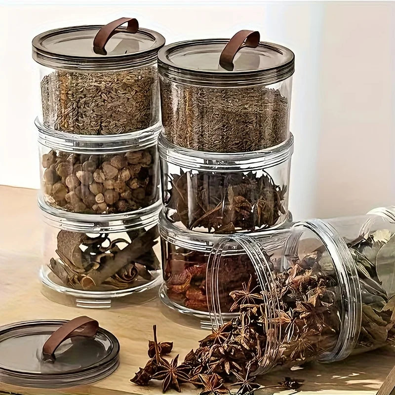2Pcs Three-Layer Round Spice Storage Box, Grain Storage Jar, Pepper And Seasoning Container, Multi-Layer Transparent Sealed Preservation Box, Made of Food-Grade Material, Reusable Container, Suitable for Grains, Cereals, Snac