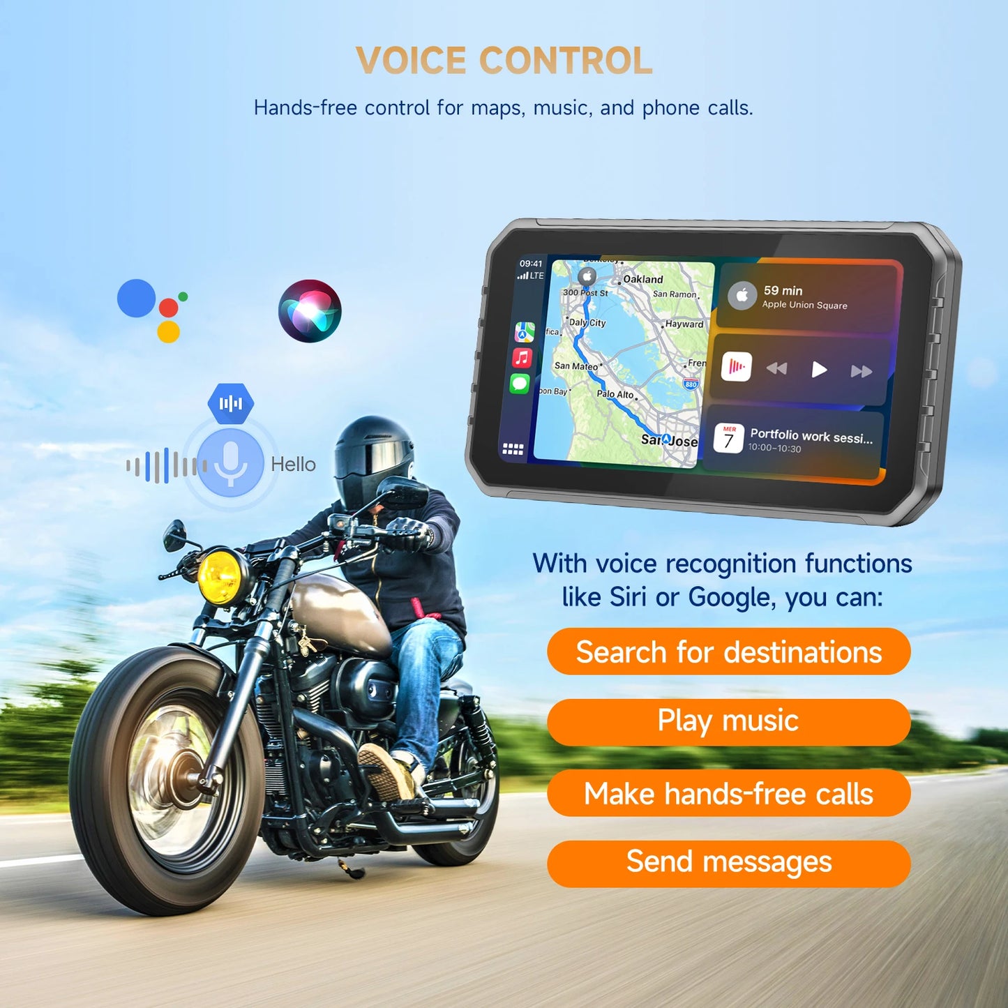 6.25" Wireless CarPlay Moto Android Auto Portable Digital Dashboard Anti Theft Removable Screen GPS Motorcycle Navigation