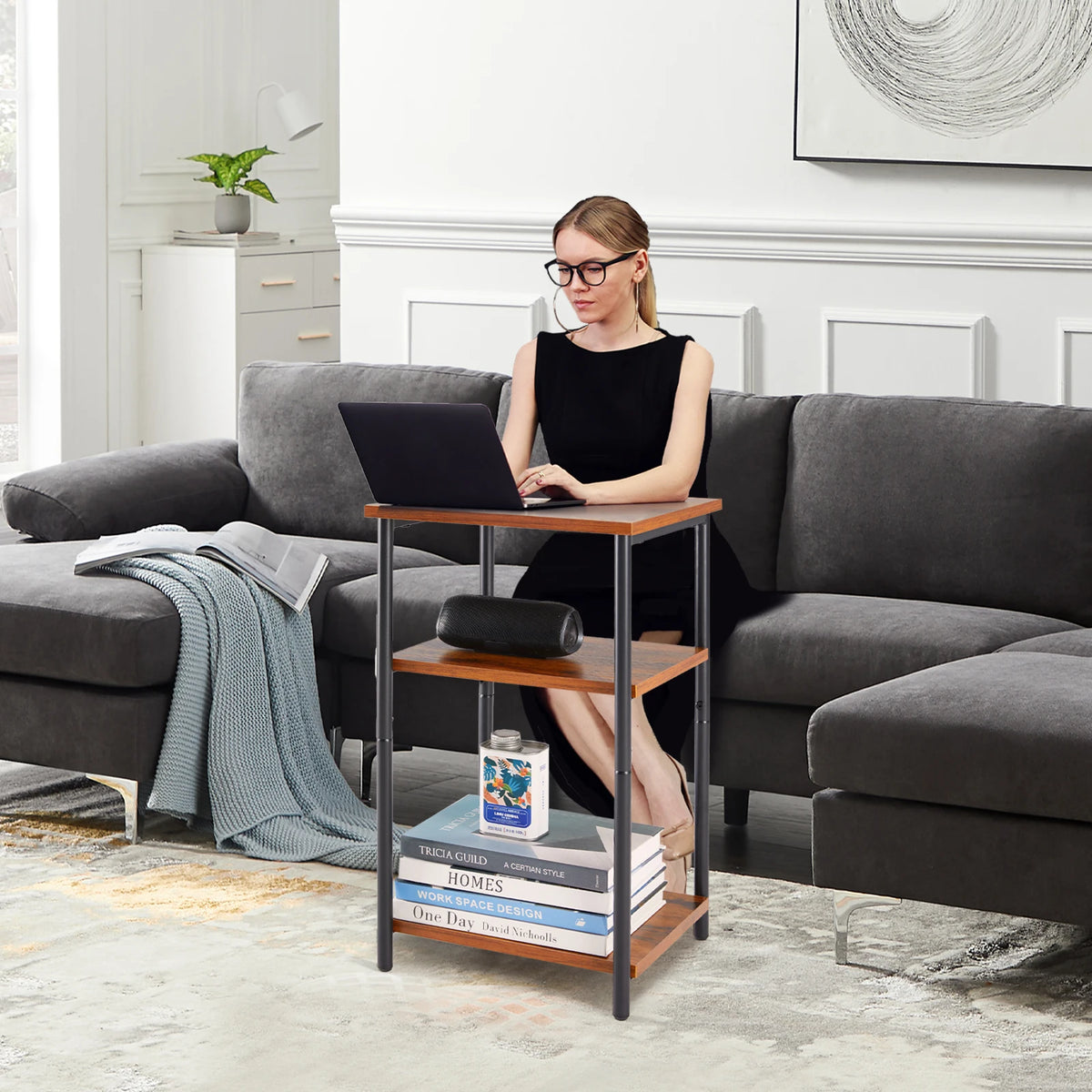 JHK 2/3-Tier End Table Side Tables with Adjustable Feet Small Nightstand Steel Frame