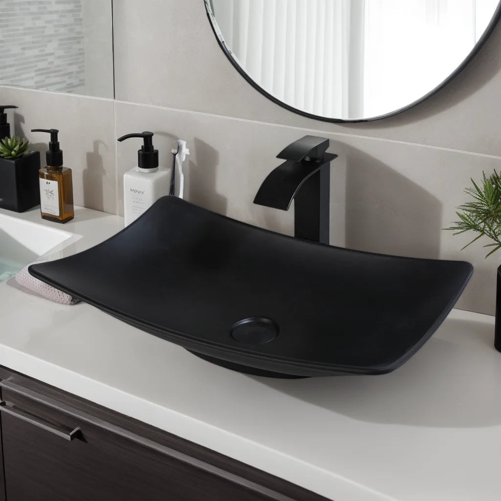 KEMAIDI Bathroom Sink Faucet Combo Vessel Sink Countertop Basin Bathroom Contemporary Washbasin Bowl with  Multiple Shape Sinks