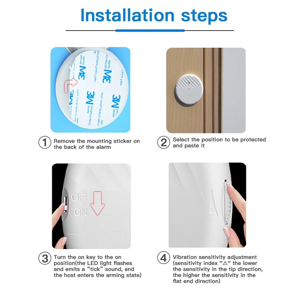 125dB Door Window Alarm Wireless Glass Break Alarm Vibration Sensor Alarm For Warning Burglars Anti-Theft Security