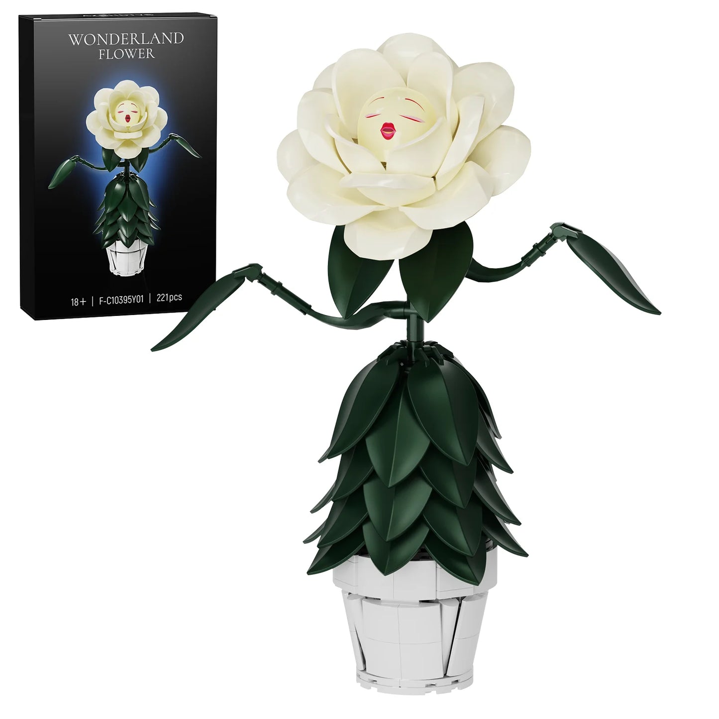 Wonderland Flower Building Blocks Sets White Rose Artificial Model Home Room Decoration Home Office Desktop Ornament Gifts for Women Girls