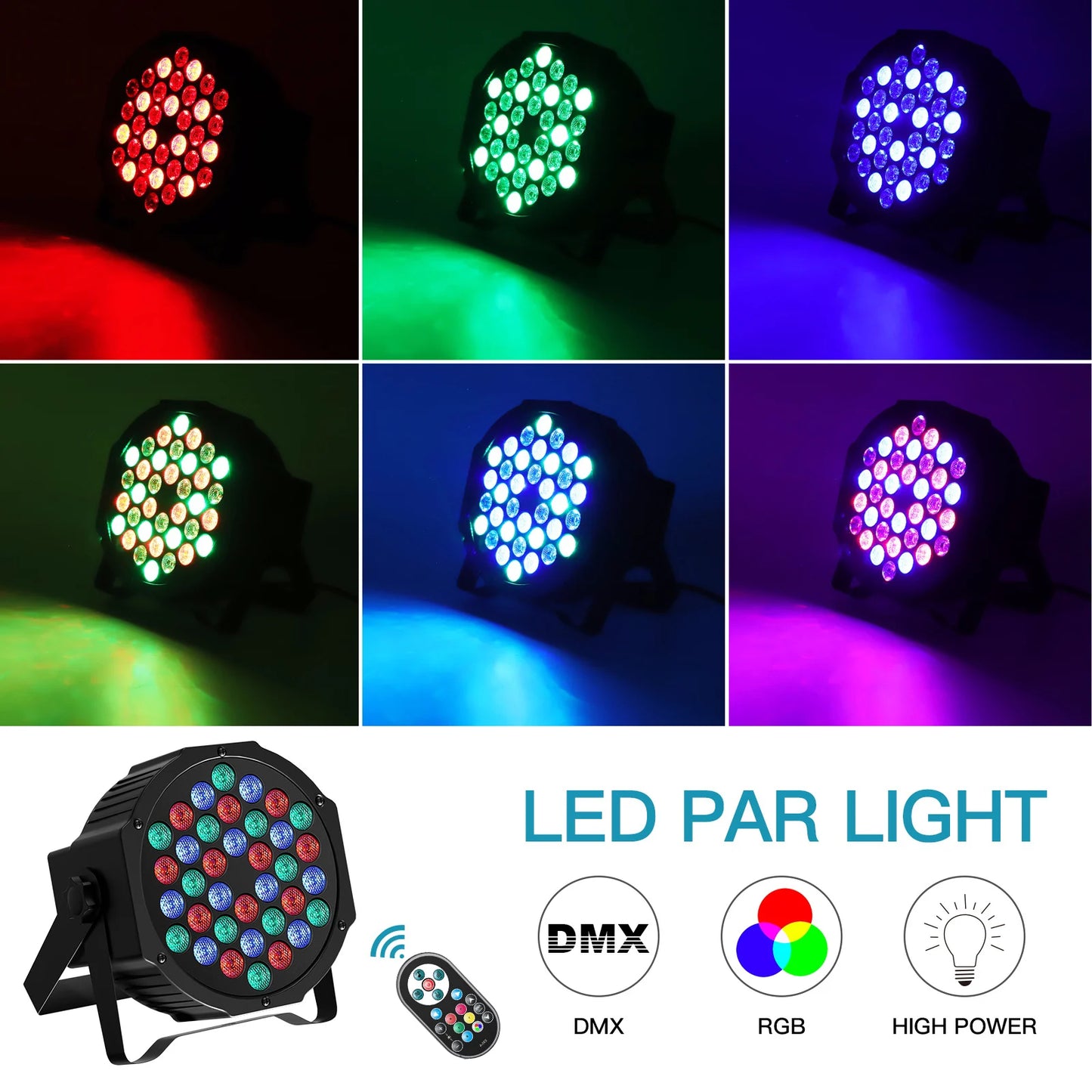 Datewink 2/4PCS Flat Par Lights 36LEDs RGB Stage Lighting Effect DMX512 Control For DJ Disco Church Wedding Party Club Christmas