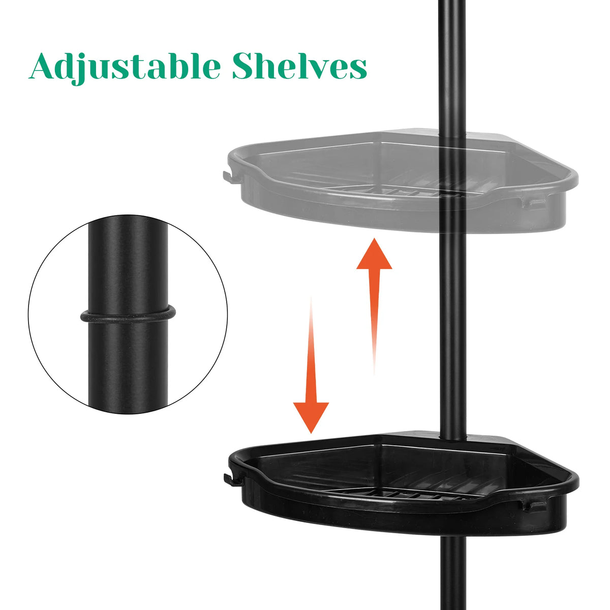 Corner Shower Caddy with Tension Pole 4-Tier Adjustable Shelves Bathroom Storage Organizer