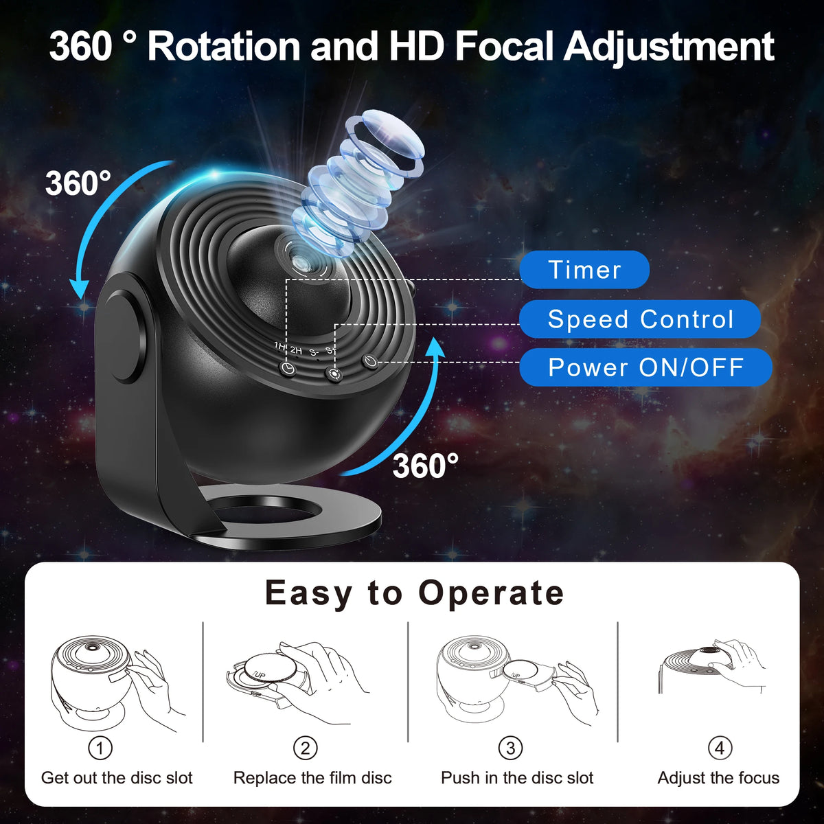 Star Projector,13 in 1 Planetarium Galaxy Projecto,360°Rotation,Mute Design,HD Image&Timing for Bedroom,Birthday,Christmas Decor
