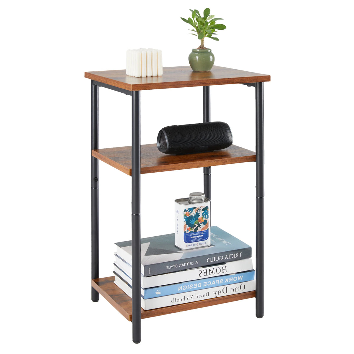 JHK 2/3-Tier End Table Side Tables with Adjustable Feet Small Nightstand Steel Frame
