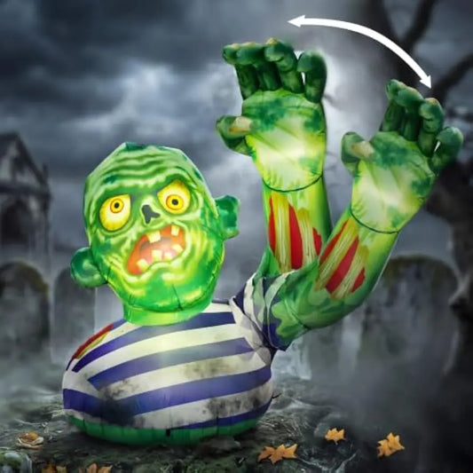 5.5FT Halloween Inflatable Zombie Decoration with Waving Raised Hand & Built-in LED Lights, Blow Up Zombie for Outdoor Yard Lawn Garden Indoor Porch Patio Home, Spooky Halloween Inflatable Decor