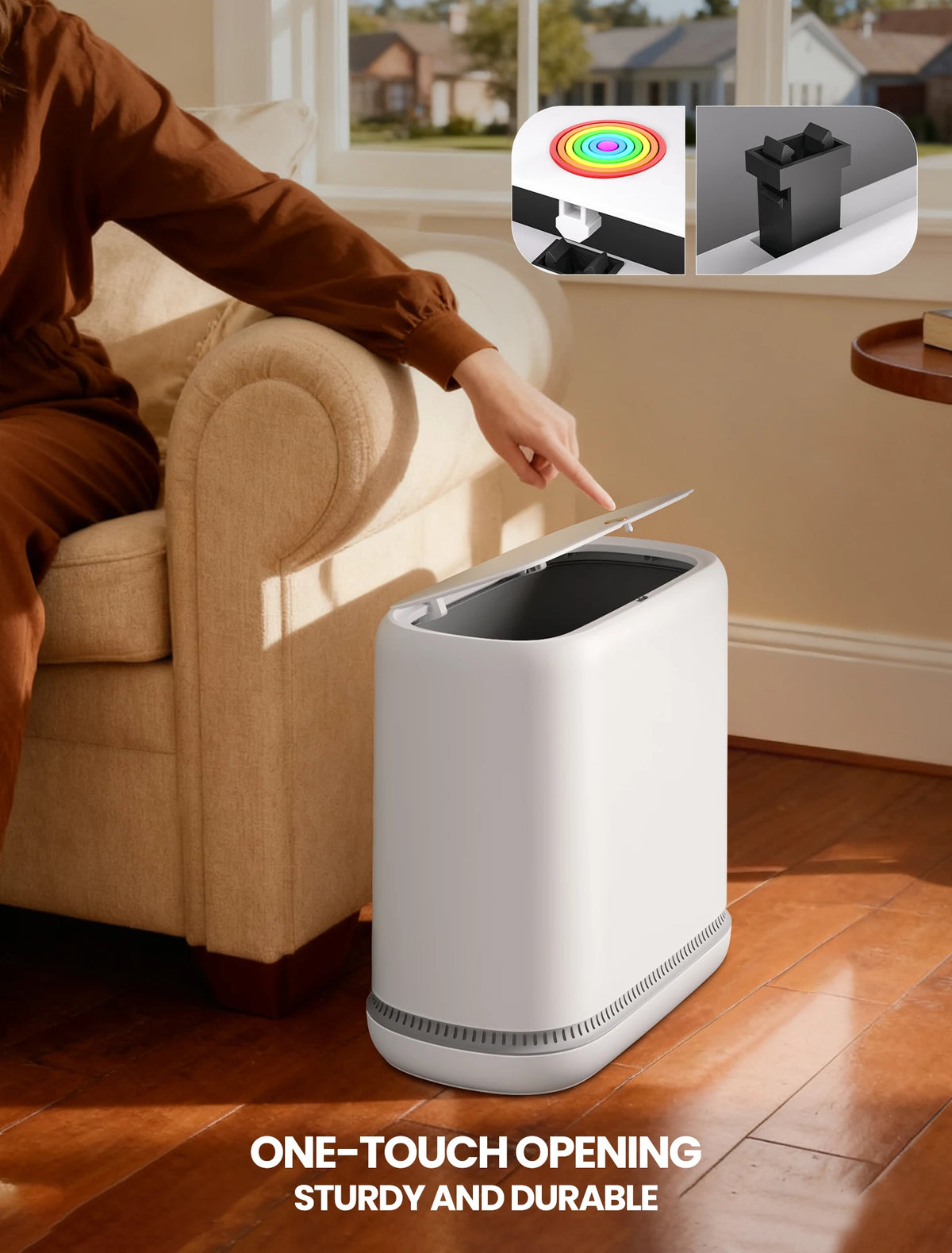 Joybos 3.3 Gallon Slim Trash Can For Bathroom, Auto-Bagging & One-Press Lid, 12.5L Large Waste Bin For Narrow Gap, Modern Hands-Free Garbage Pail For Bedroom Office