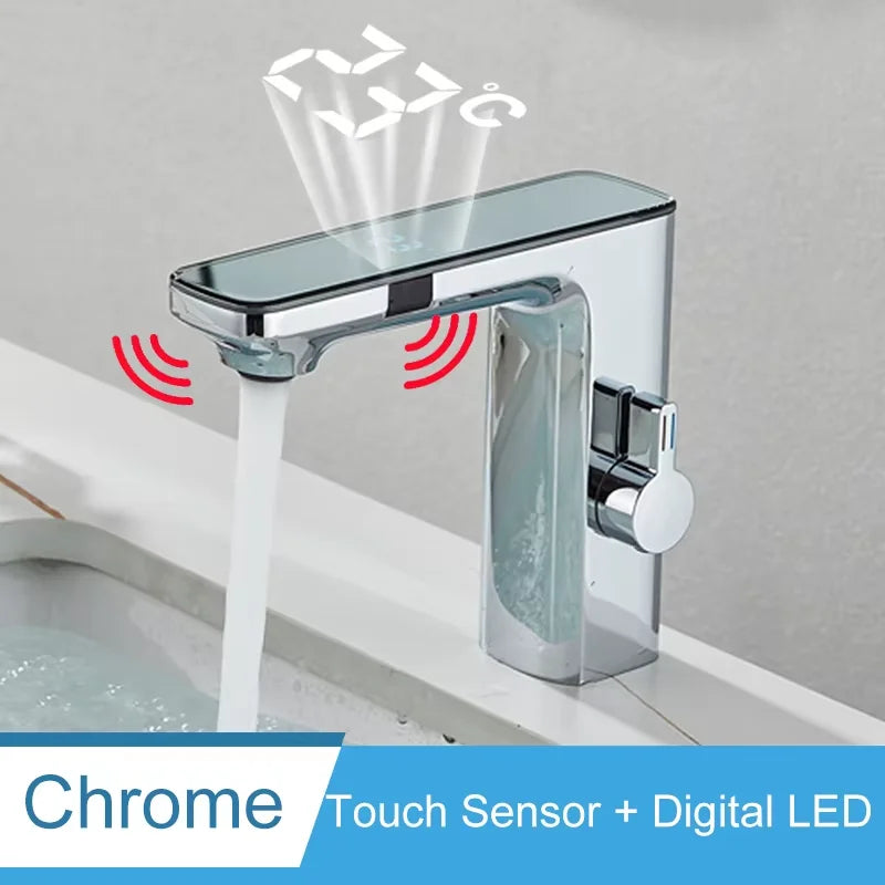 Shinesia Bathroom Basin Faucets Touch Sensor Digital LED Temperature Display Hot Cold Water
