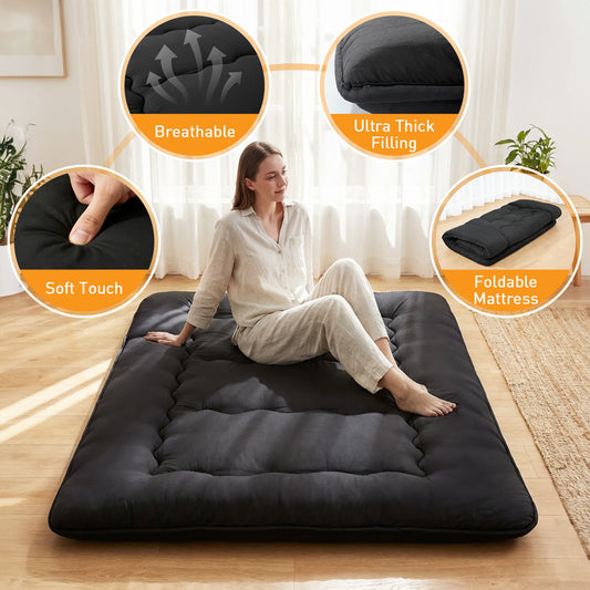 JHK 4 Inch Soft Floor Mattress Portable Foldable with Removable Washable Cover Breathable Bed Topper Sleeper Sofa Bedroom