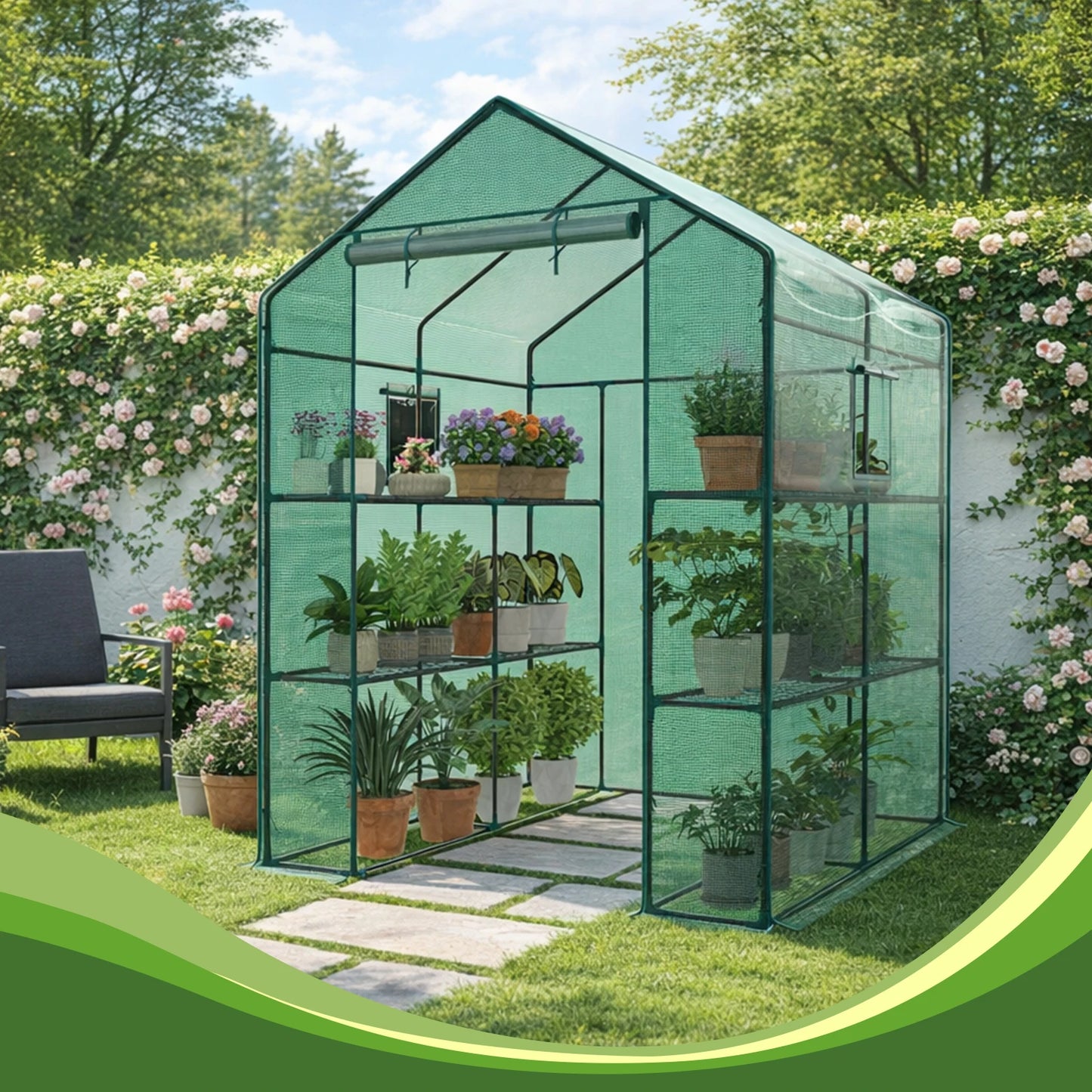 JHK 56 Inch Portable Walk-In Greenhouse for Outdoor Plants with Screen Windows Heavy Duty 22Lbs Capacity Green House for Garden