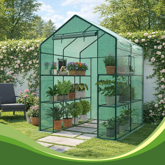 JHK 56 Inch Portable Walk-In Greenhouse for Outdoor Plants with Screen Windows Heavy Duty 22Lbs Capacity Green House for Garden