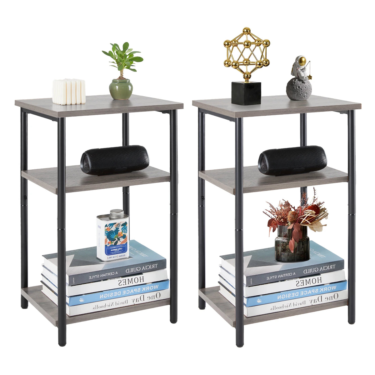 JHK 2/3-Tier End Table Side Tables with Adjustable Feet Small Nightstand Steel Frame