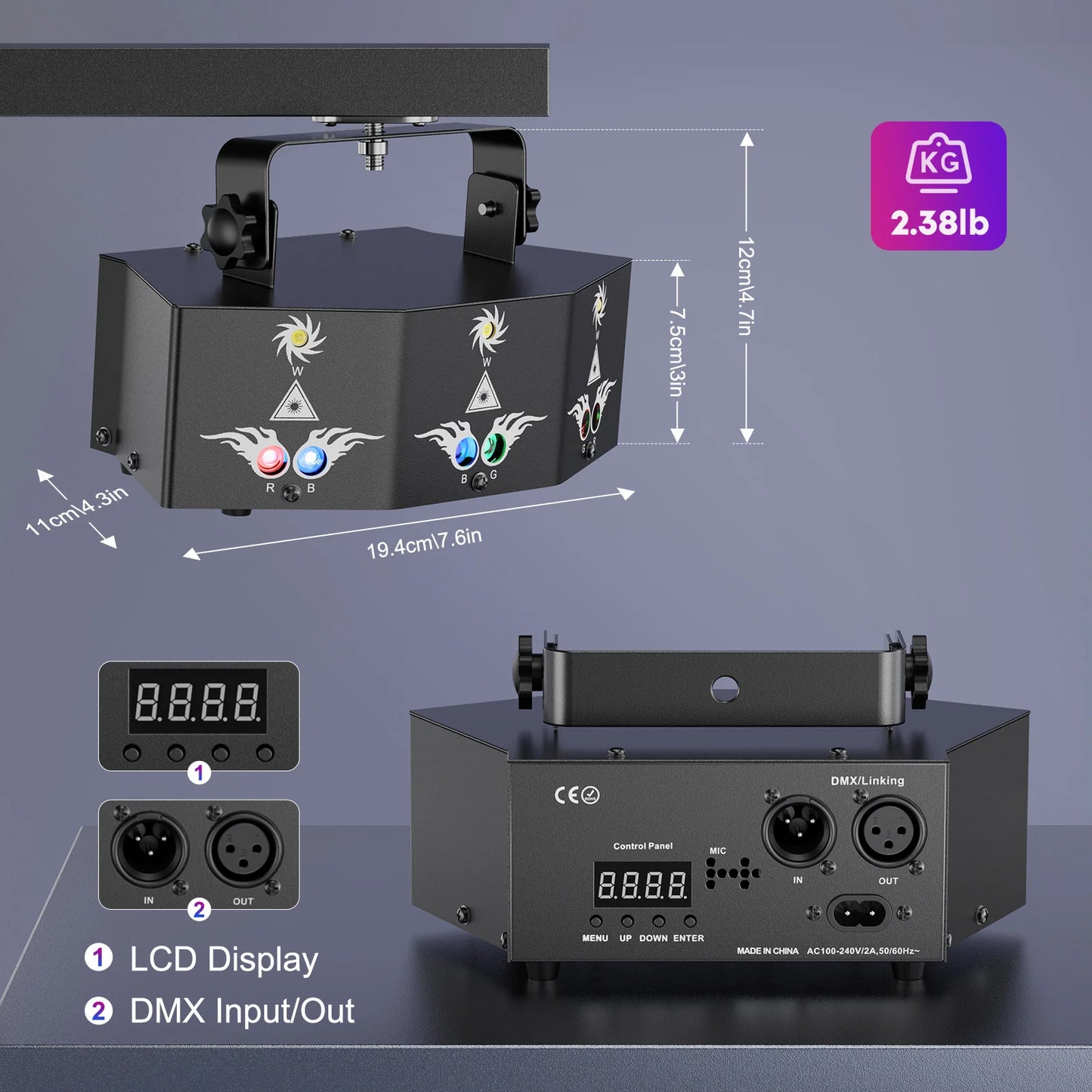 U'King 9 Eyes Projector Effect Stage Light Remote Control 7CH DMX512 RGB Party Light Effect for DJ Disco Wedding Nightclub Light