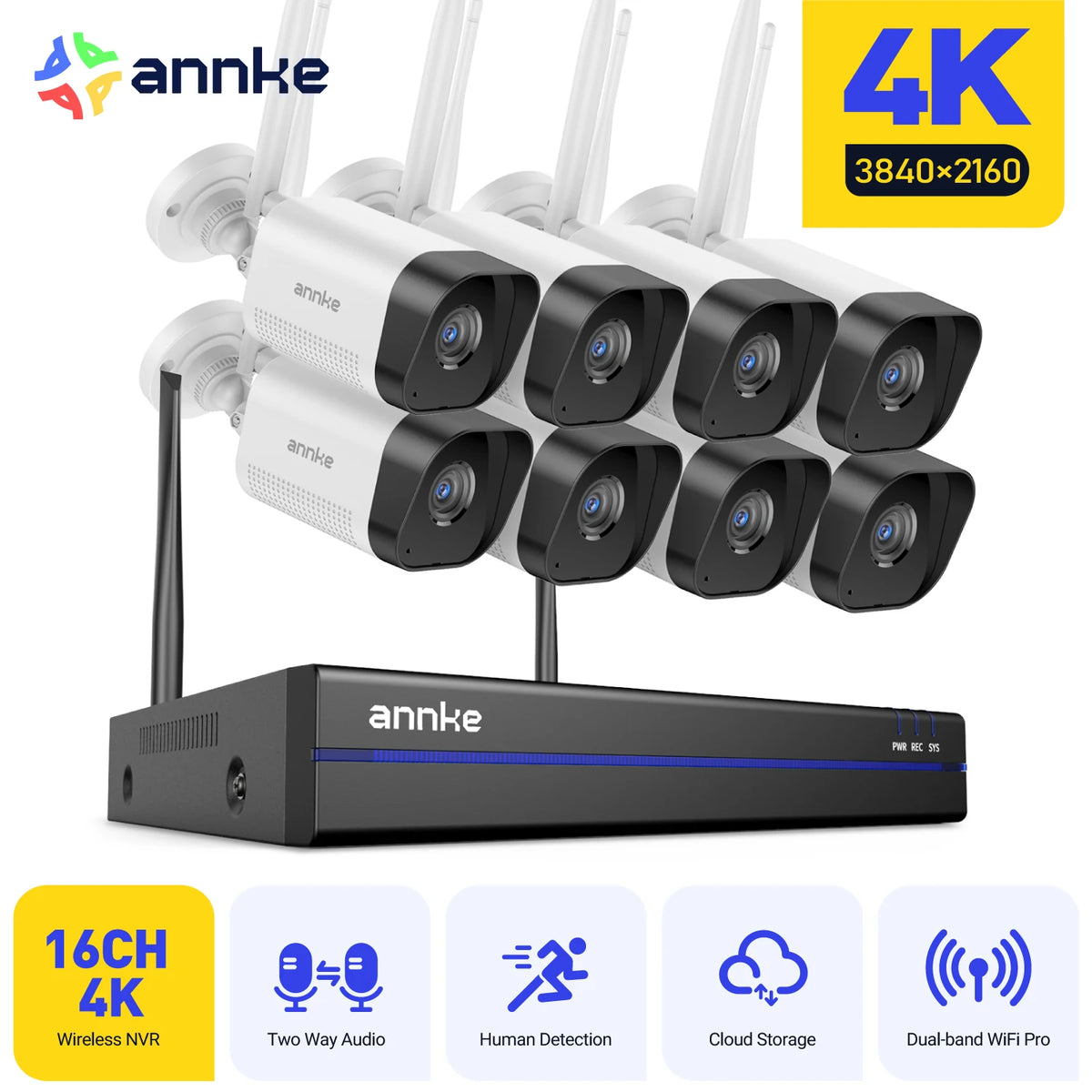 Annke 8MP Wireless CCTV System 16CH NVR Video Surveillance Kit Two Way Audio 4K poe camera 2/4/6/8 Pcs wifi security cameras